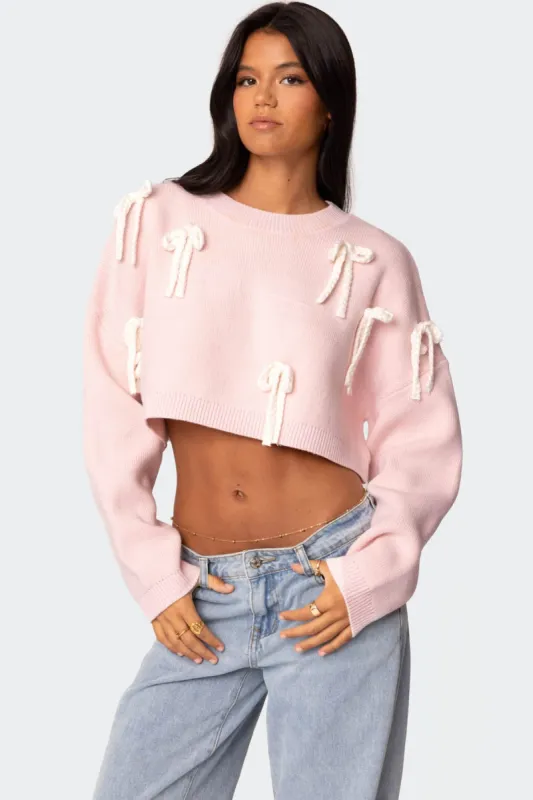 Chunky Bow Cropped Sweater sold by Edikted