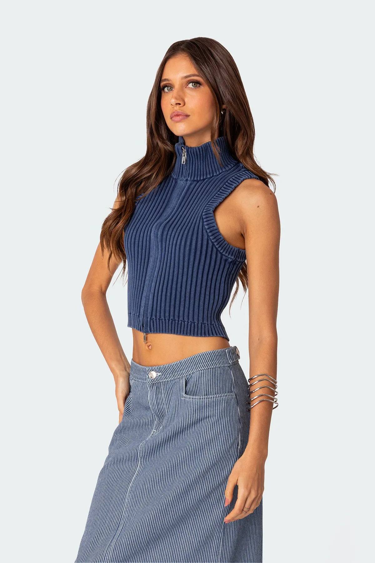 Washed Zip Up Knit Tank Top sold by Edikted product image thumbnail 3