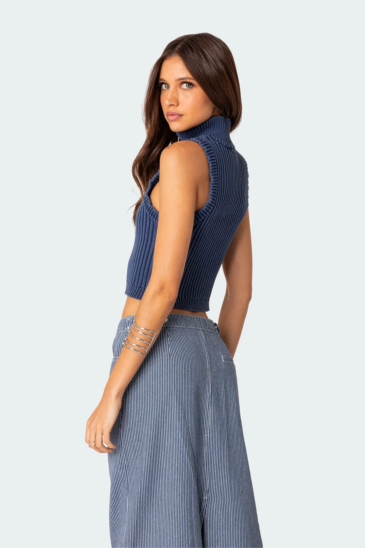 Washed Zip Up Knit Tank Top sold by Edikted product image thumbnail 4