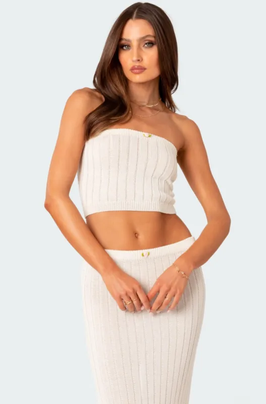 Rosebud Knit Tube Top sold by Edikted