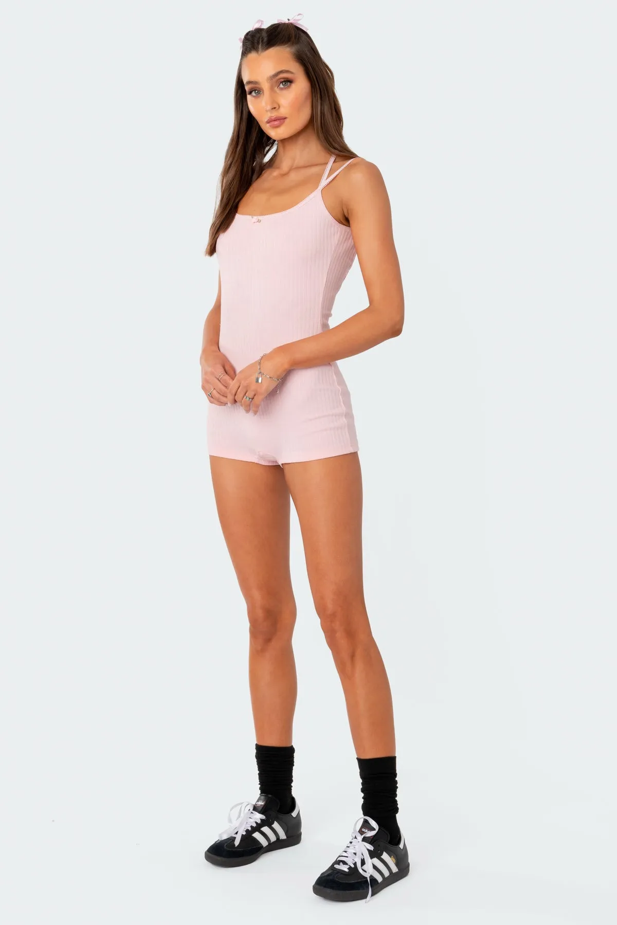 Pointelle Strappy Open Back Romper sold by Edikted product image thumbnail 4