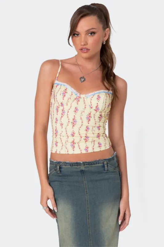 Indira Printed Cupped Lace Up Corset sold by Edikted