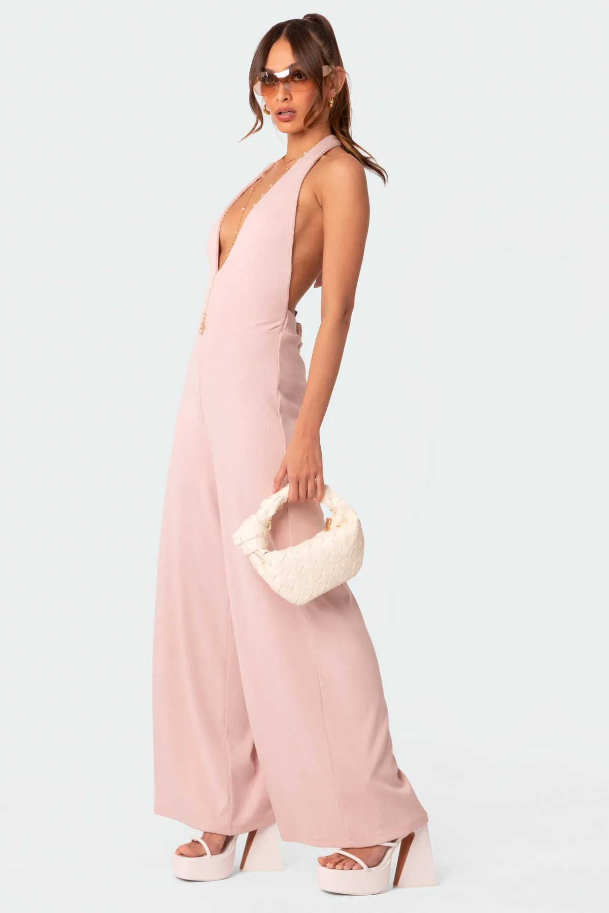 Blondie Ribbed Open Back Jumpsuit sold by Edikted