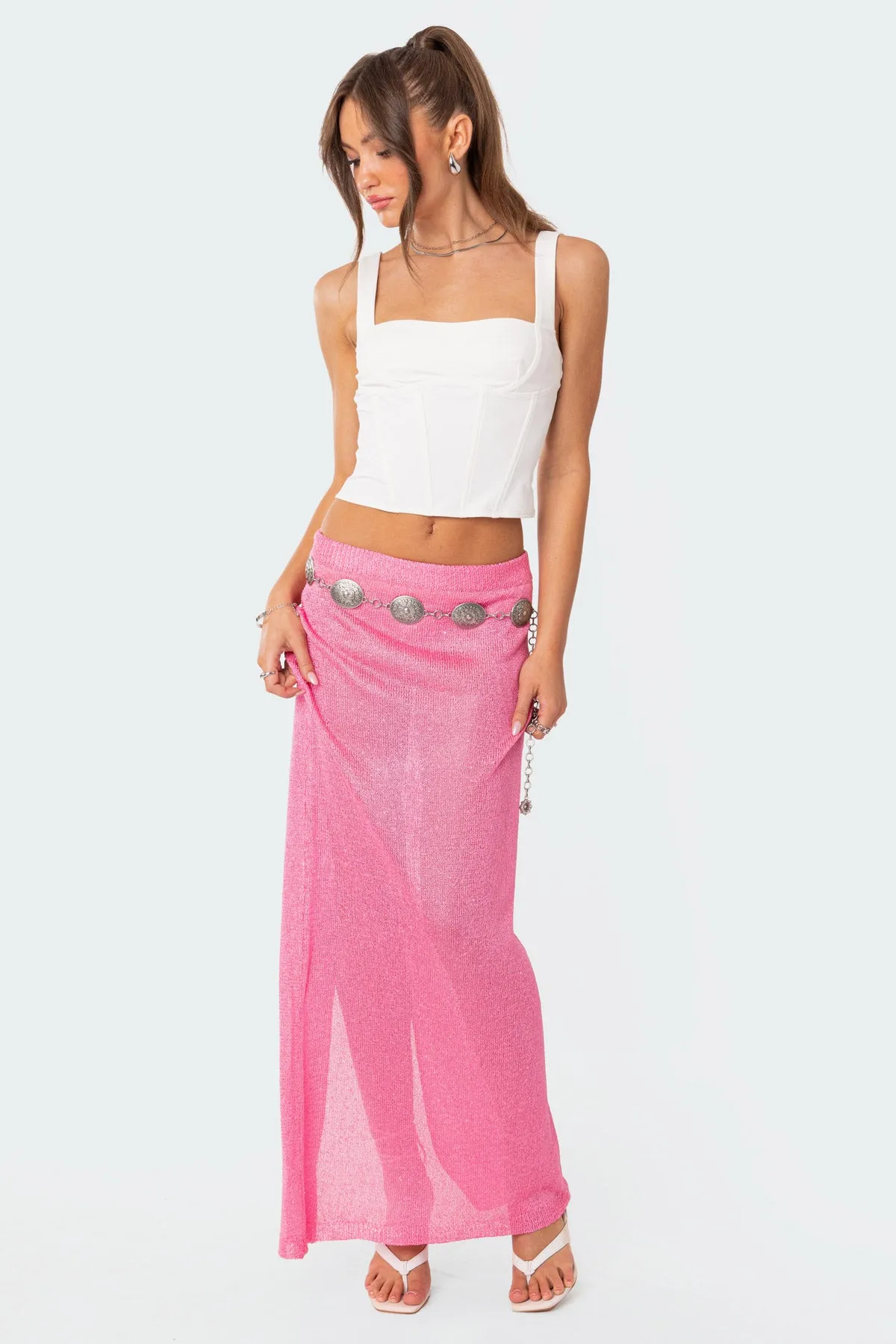 Micro Sequin Sheer Knit Maxi Skirt sold by Edikted product image thumbnail 5