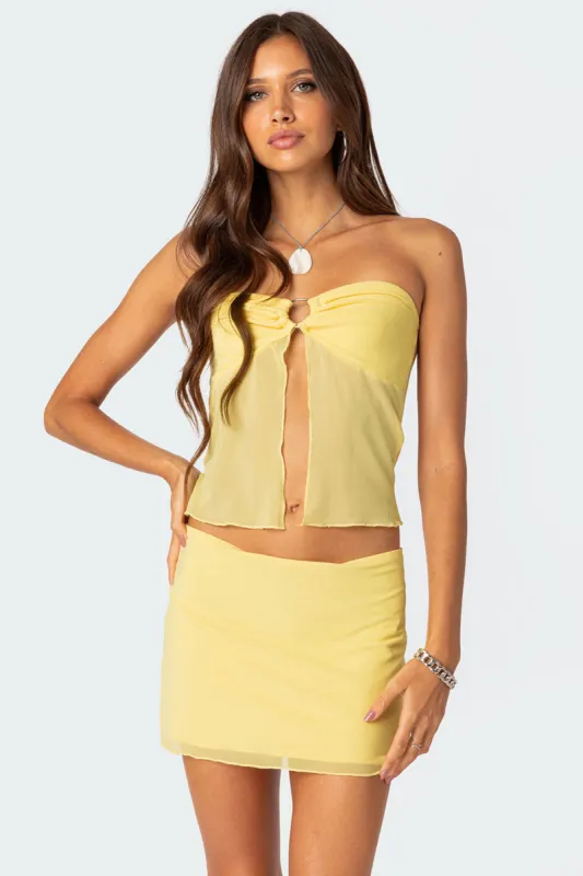 Cyrene Split Front Sheer Mesh Top sold by Edikted