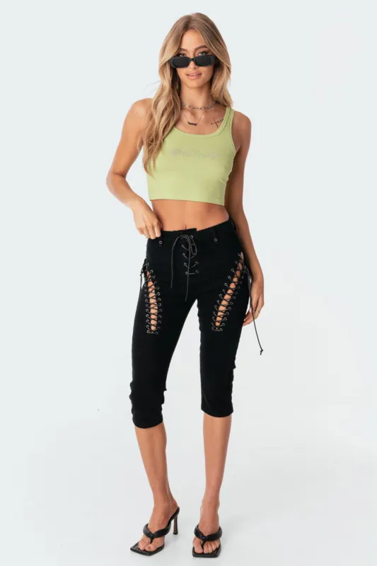 Alexiss Lace-Up Capri Jeans sold by Edikted