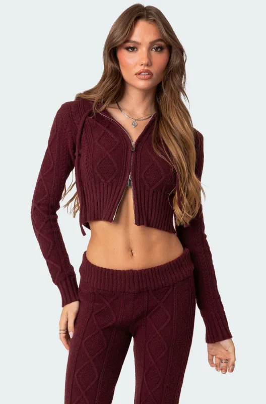 Ray Cable Knit Hooded Cardigan sold by Edikted