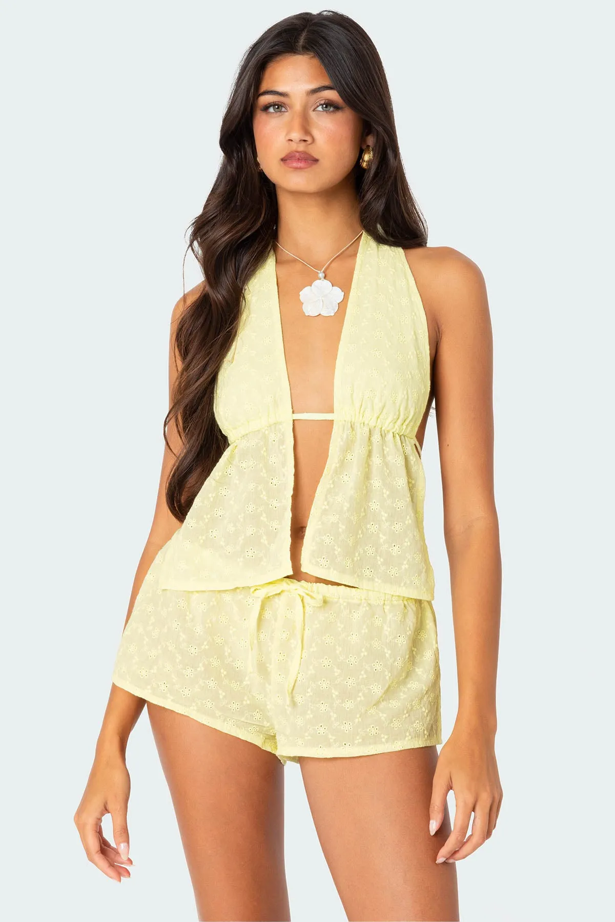 Cayenne Eyelet Split Front Top sold by Edikted