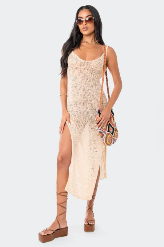 Nevea Open-Back Knitted Midi Dress sold by Edikted