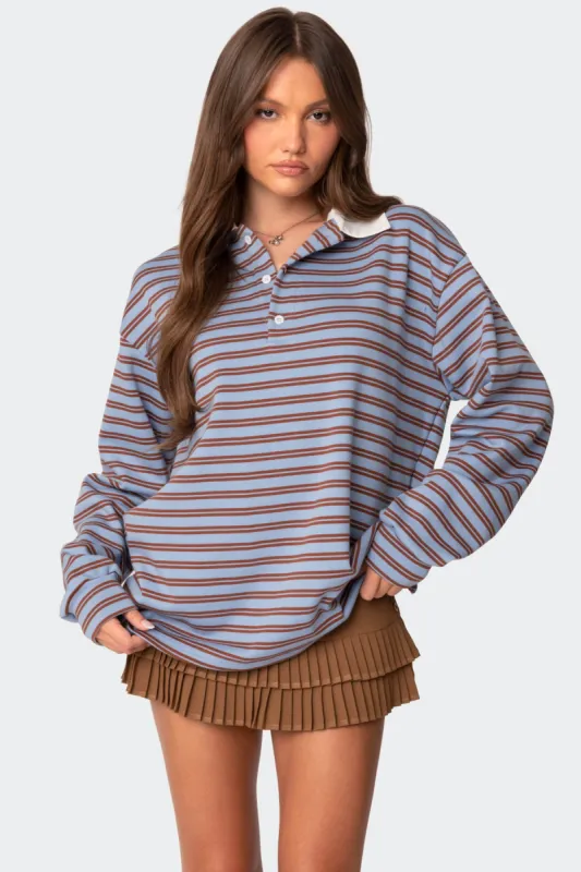 Stripey Oversized Collared Shirt sold by Edikted