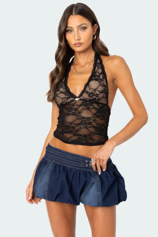 Simona Sheer Lace Halter Top sold by Edikted
