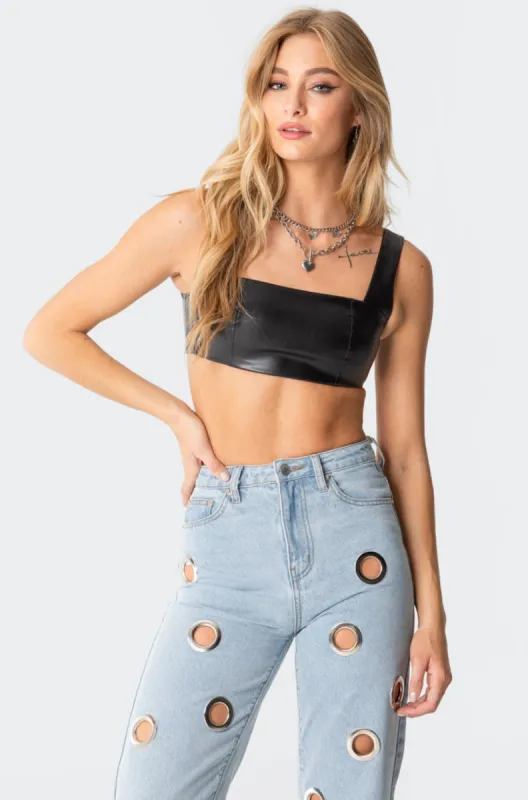 Midnight Faux Leather Crop Top sold by Edikted