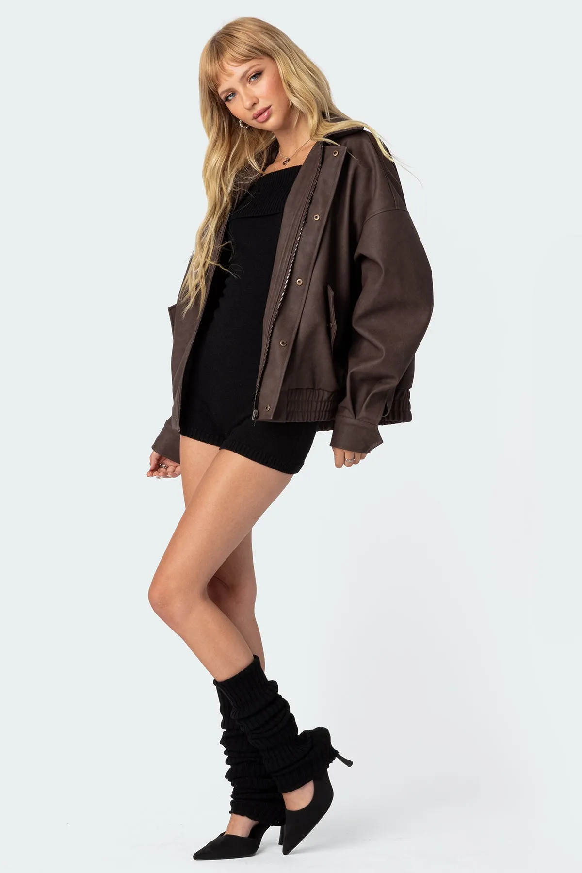 Mori Oversized Faux Leather Jacket sold by Edikted product image thumbnail 5