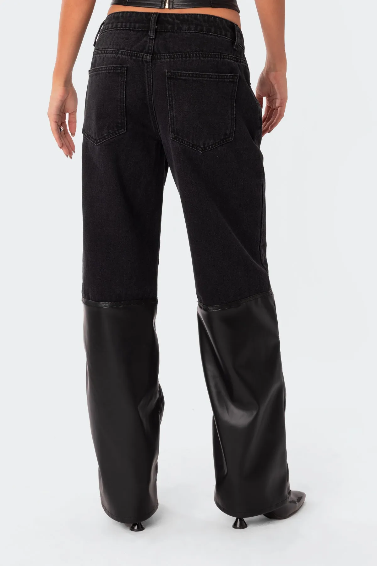 Low Rise Half Faux Leather Leg Jeans sold by Edikted product image thumbnail 5