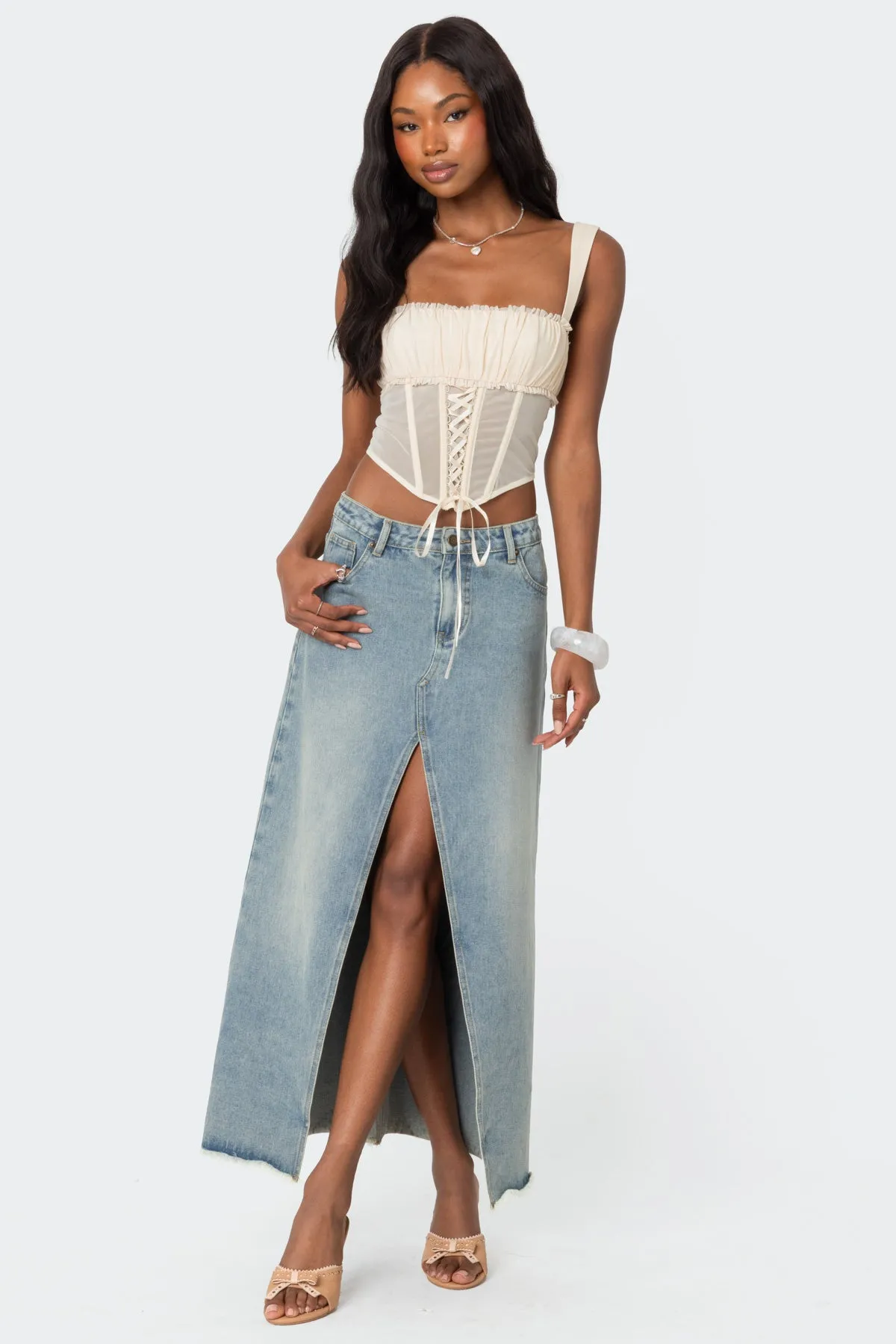 Dafne Gathered Sheer Mesh Corset sold by Edikted product image thumbnail 5