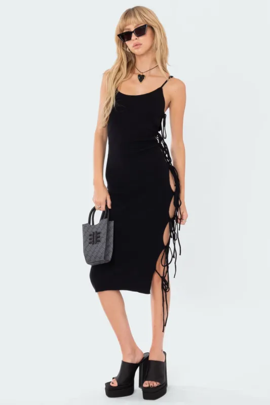 Side Lace-Up Knitted Midi Dress sold by Edikted