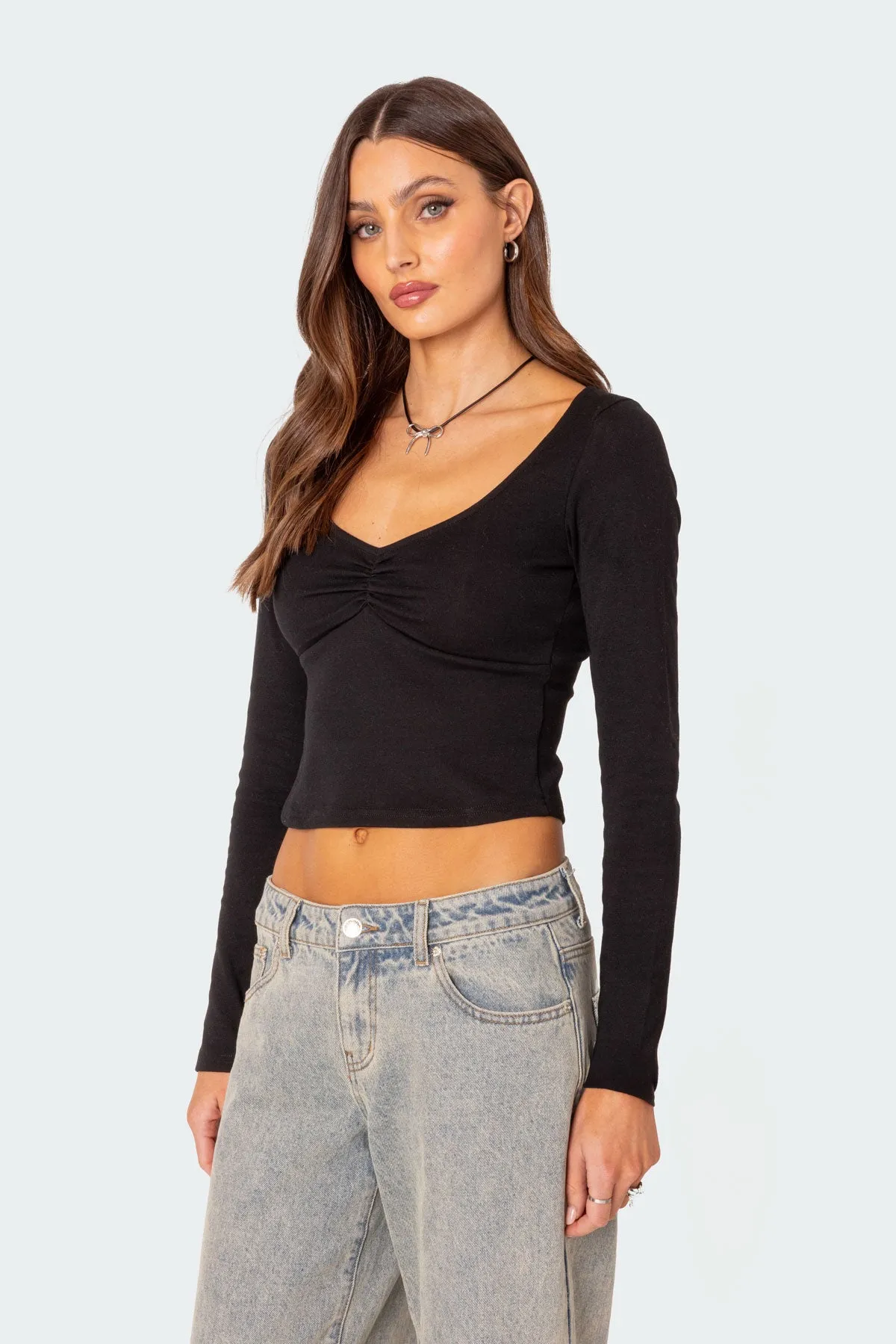 Nat Ruched V Neck Top sold by Edikted product image thumbnail 3