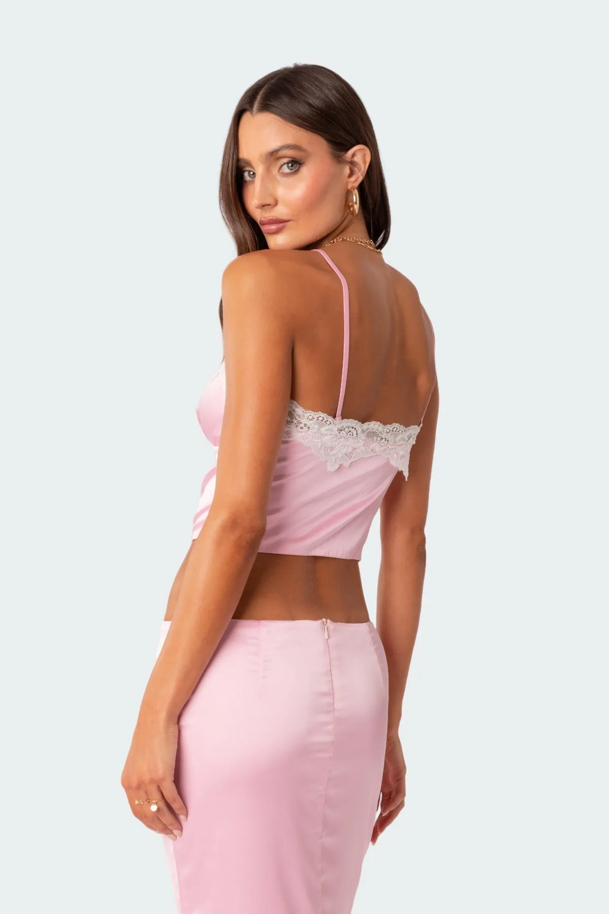 Brandi Lace Trim Satin Effect Tank Top sold by Edikted product image thumbnail 5