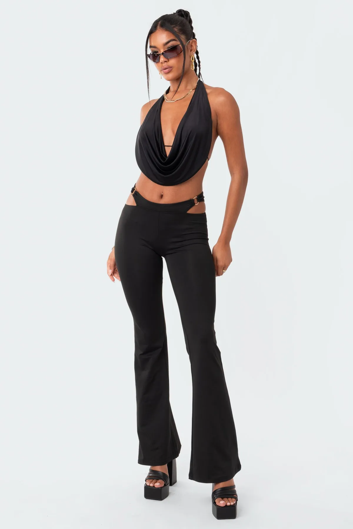 Ashanti Low-Rise Cut-Out Flared Pants sold by Edikted