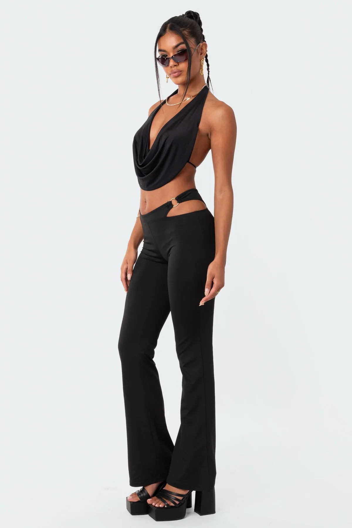 Ashanti Low-Rise Cut-Out Flared Pants sold by Edikted product image thumbnail 3
