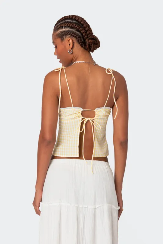 Billie Open Tie Back Gingham Top sold by Edikted