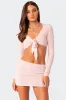 Pointelle Tie Front Knit Crop Top sold by Edikted