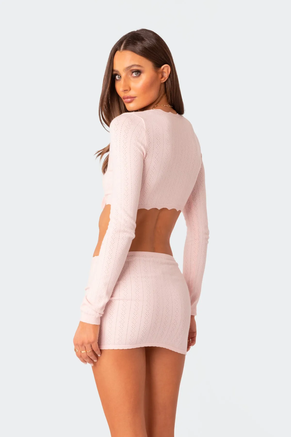 Pointelle Tie Front Knit Crop Top sold by Edikted product image thumbnail 5