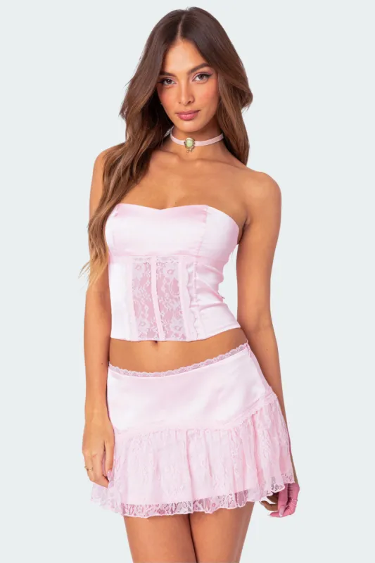 Lex Satin Effect & Lace Corset sold by Edikted