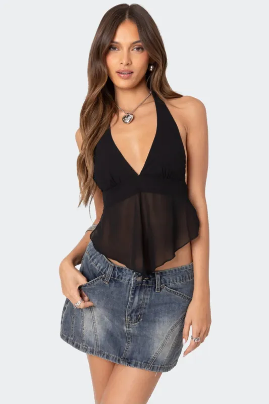 Ethereal Sheer Chiffon Halter Top sold by Edikted