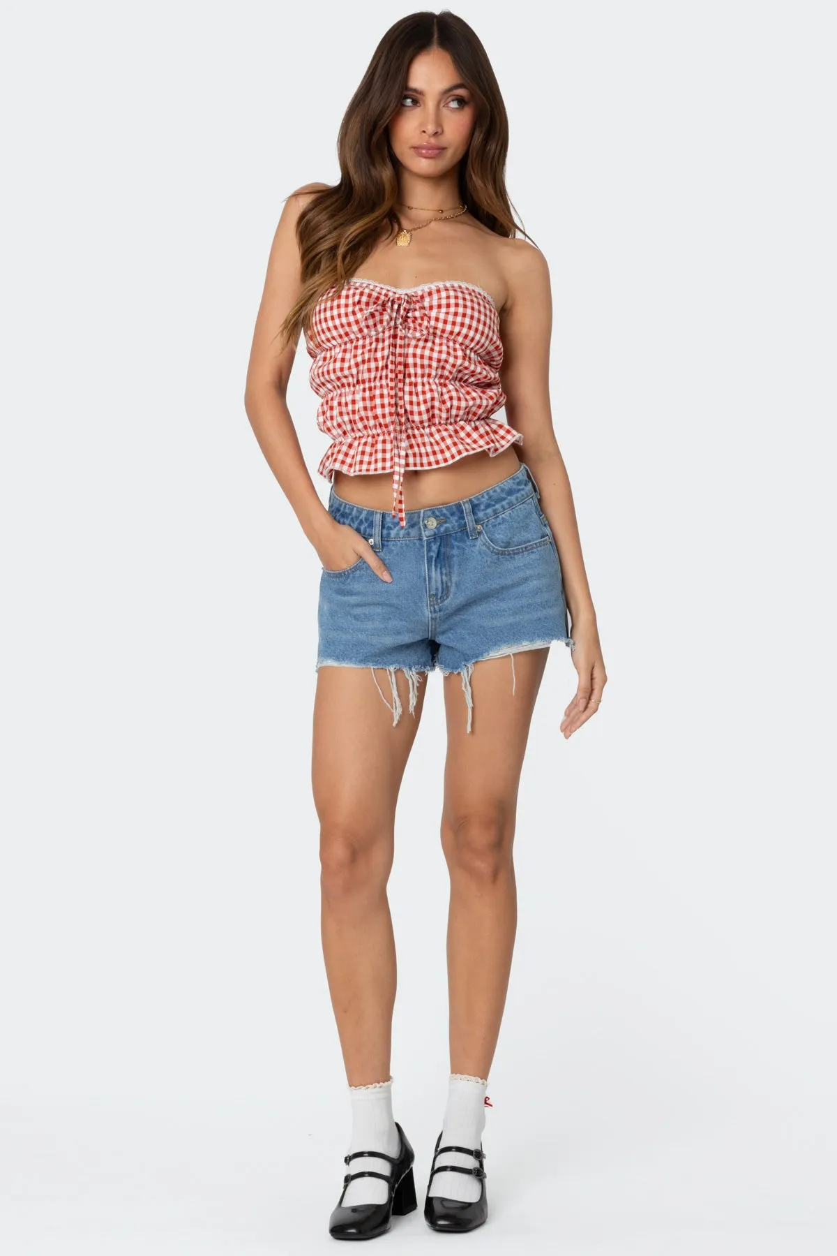 Lanna Gingham Elastic Scrunch Top sold by Edikted product image thumbnail 5
