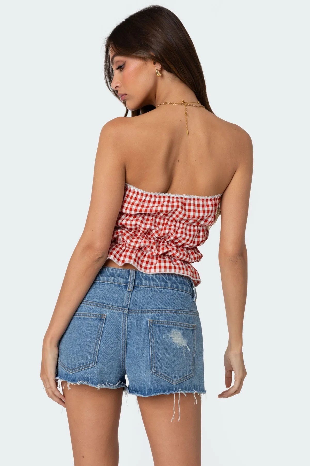 Lanna Gingham Elastic Scrunch Top sold by Edikted product image thumbnail 4