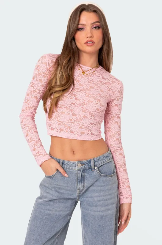Estella Sheer Lace Top sold by Edikted