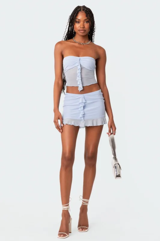 Solange Ruffle Mesh Mini Skirt sold by Edikted