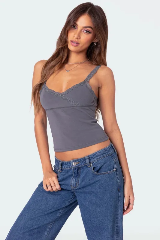 Amilia Lace Trim Tank Top sold by Edikted