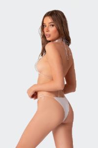 Shimmer Rhinestone Triangle Bikini Top sold by Edikted