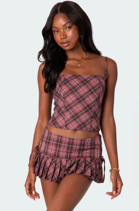 Jamie Plaid Lace Up Corset sold by Edikted