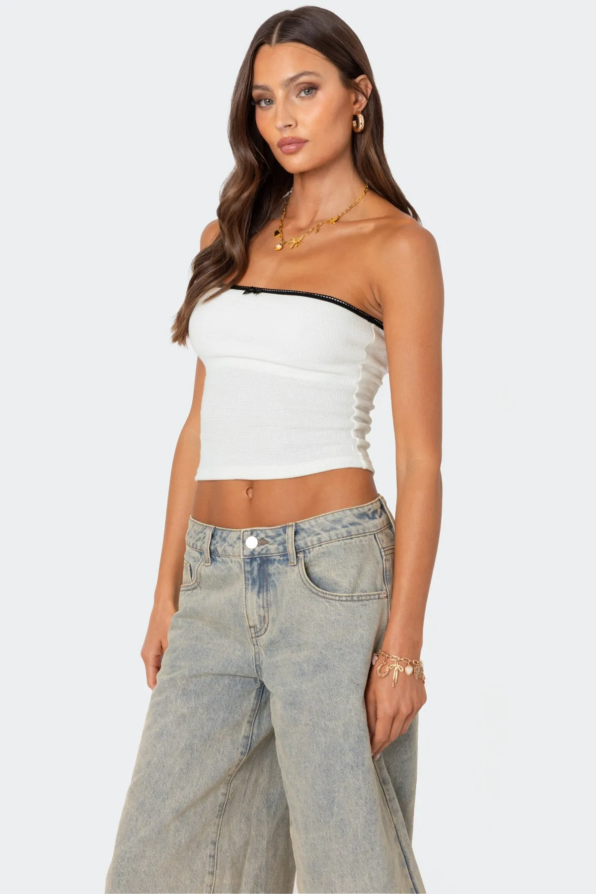 Built In Bra Waffle Tube Top sold by Edikted product image thumbnail 4