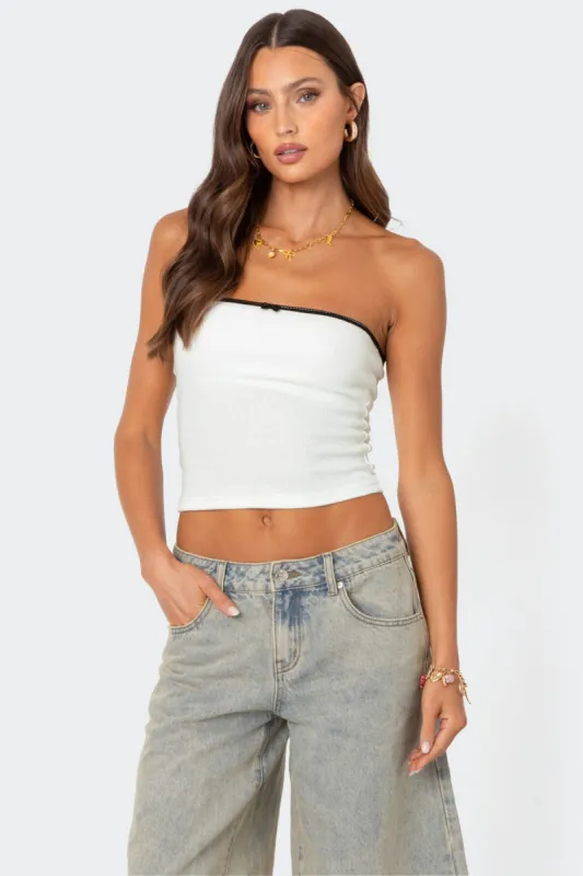 Built In Bra Waffle Tube Top sold by Edikted