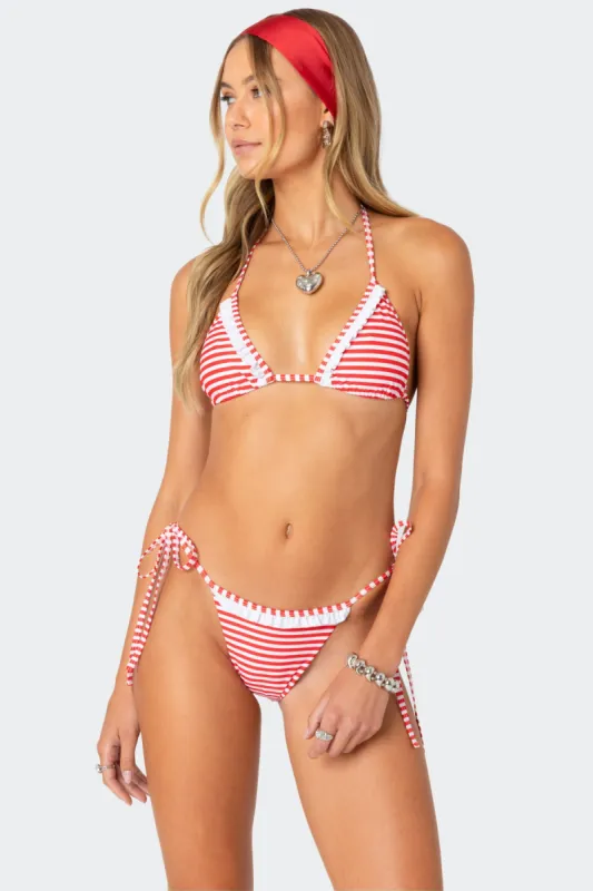 Zora Striped Triangle Bikini Top sold by Edikted