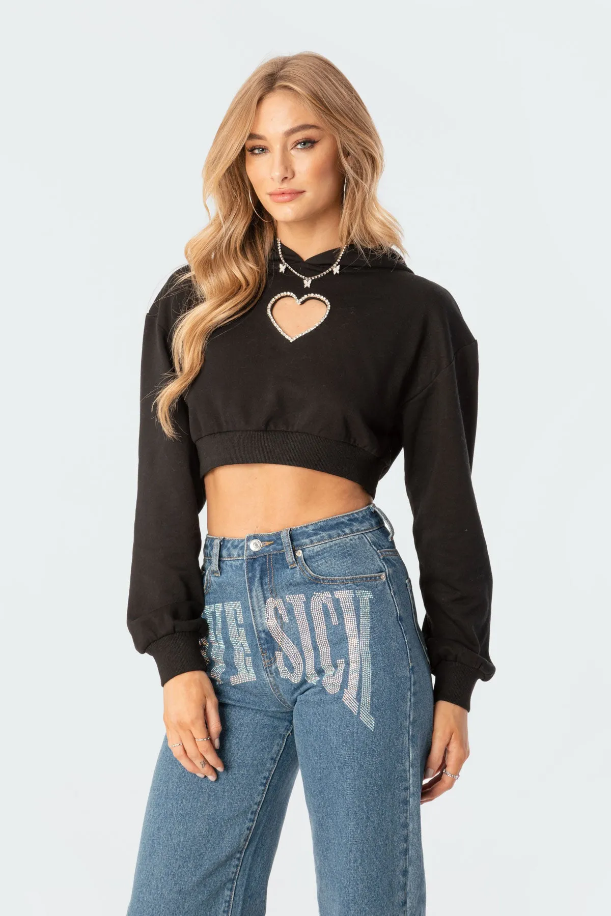 Diamond Heart Cropped Hoodie sold by Edikted product image thumbnail 4