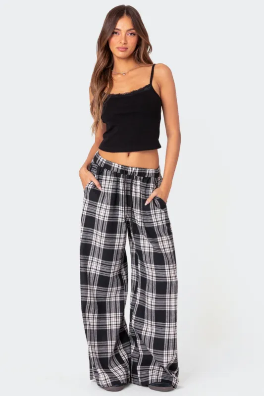 Lounge Around Plaid Wide Leg Pants sold by Edikted