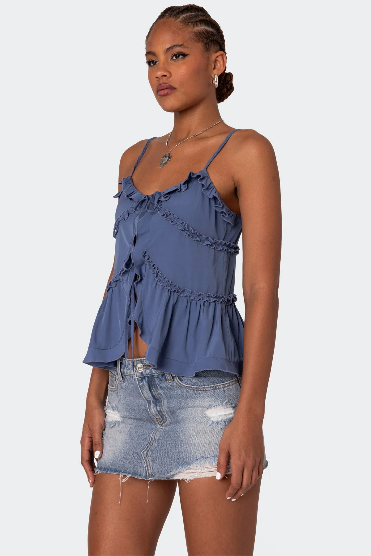 Juniper Tie Front Ruffled Top sold by Edikted product image thumbnail 3