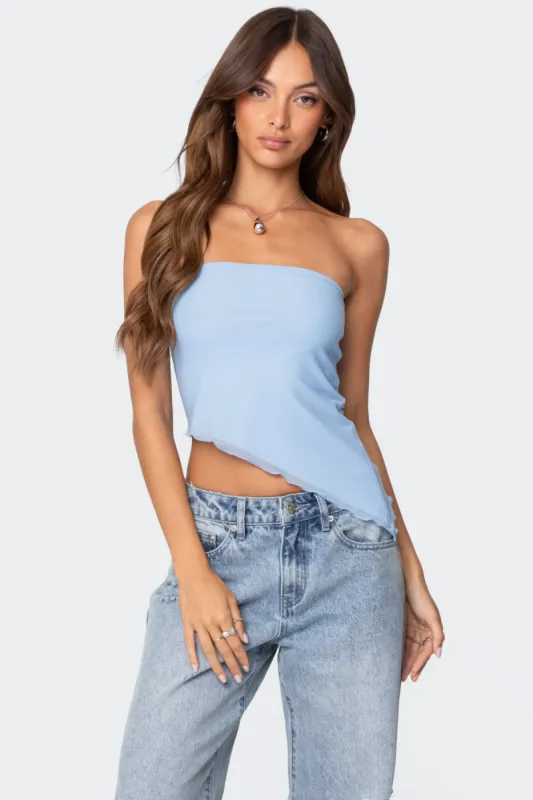 Vivi Mesh Asymmetric Tube Top sold by Edikted