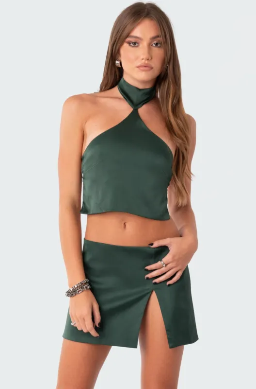 Daina Satin Effect Open-Back Crop Top sold by Edikted