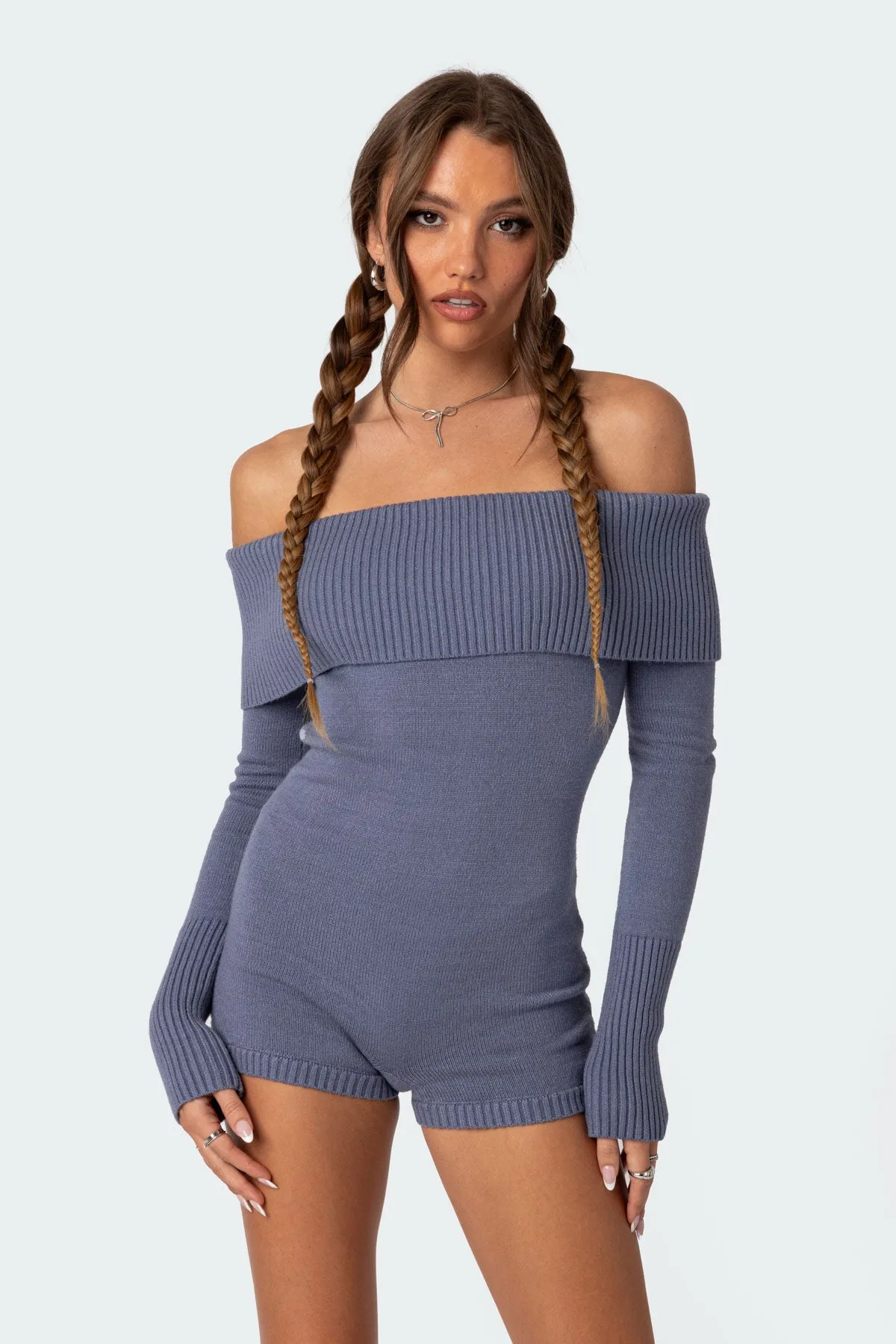 Pandorah Off Shoulder Knitted Romper sold by Edikted product image thumbnail 2
