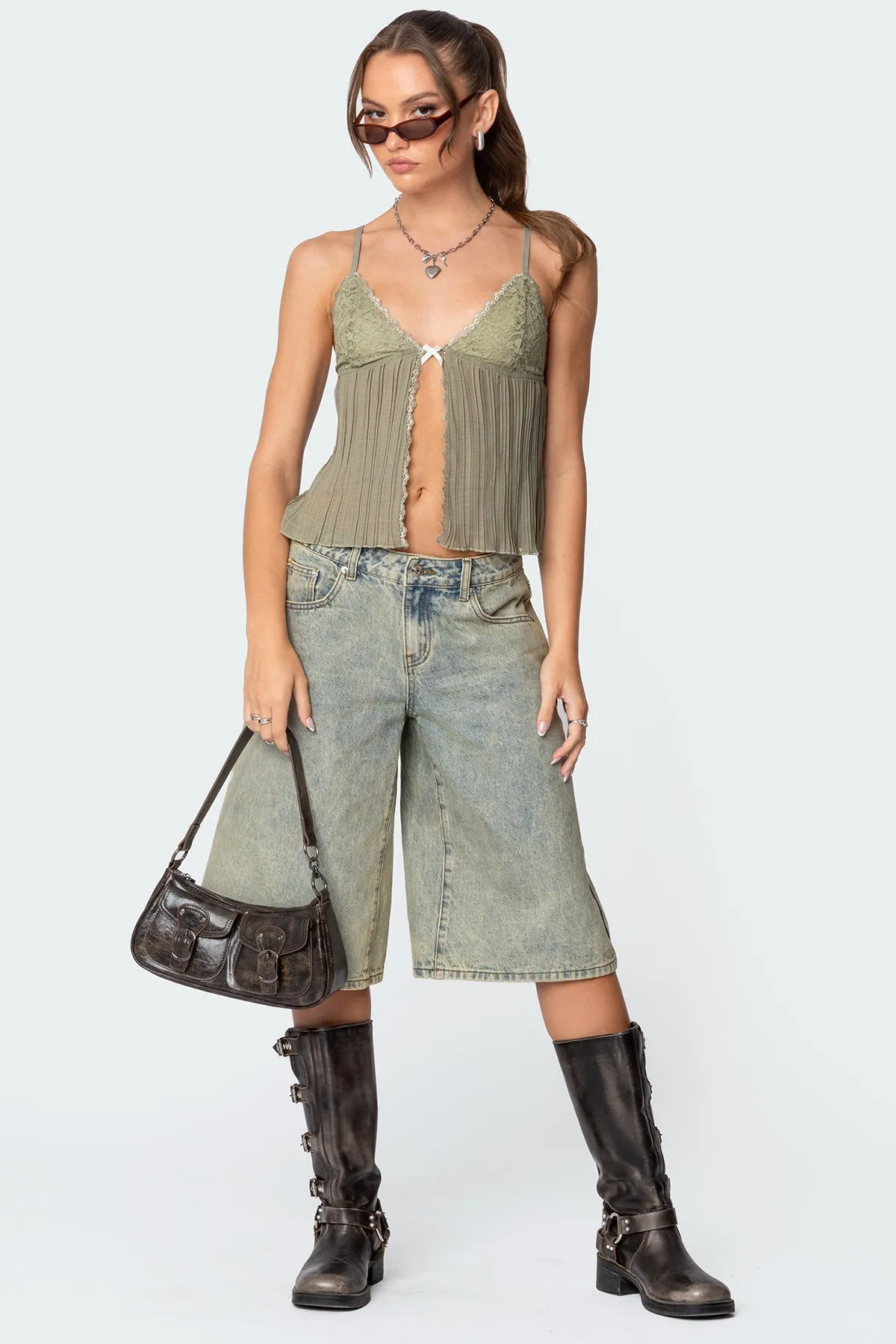 Pleated Lacey Split Front Tank Top sold by Edikted product image thumbnail 2