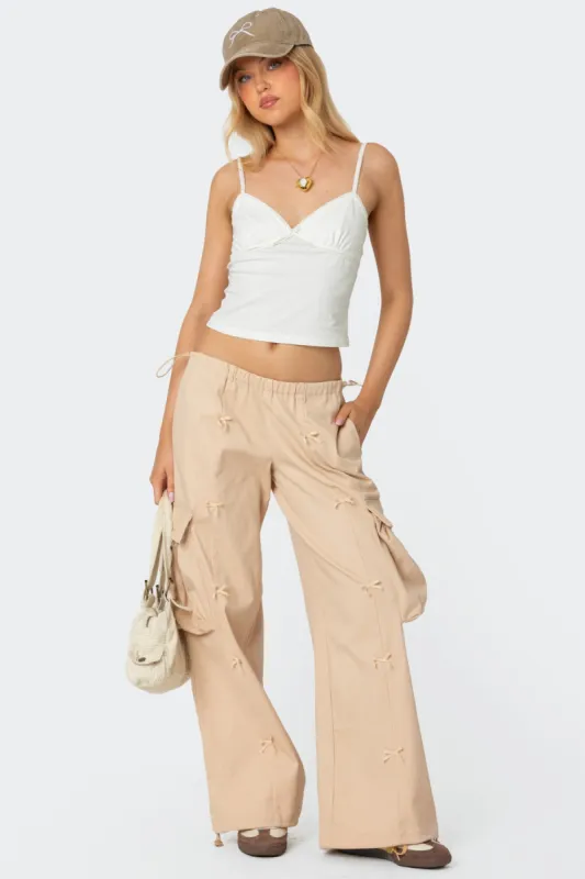 Bow Trim Cargo Parachute Pants sold by Edikted