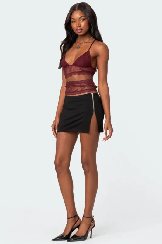 Side Zip Slitted Mini Skirt sold by Edikted