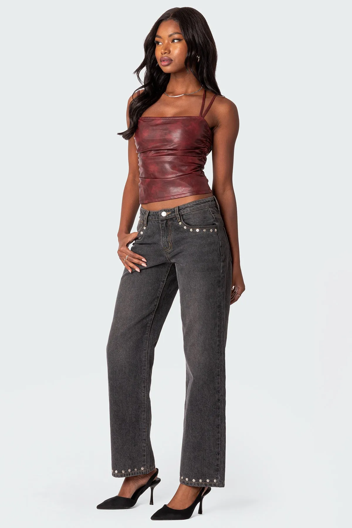 Rivet Trim Straight Leg Jeans sold by Edikted product image thumbnail 5
