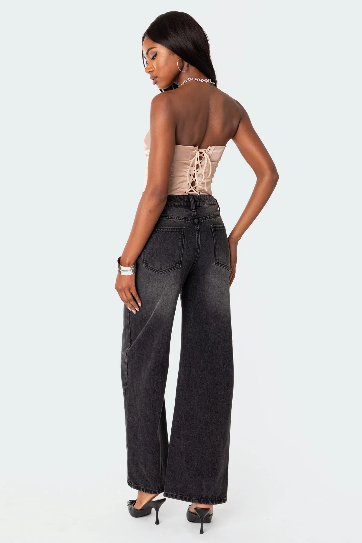 Fold Over Satin Lace Up Corset sold by Edikted product image thumbnail 5